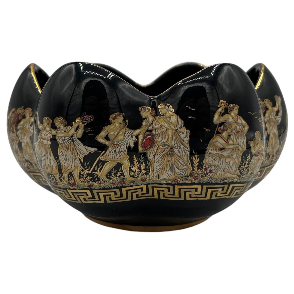 Skratimenos Hand Made Greek Greece Scalloped Bowl 24K Gold 5x3.5" - Picture 11 of 11